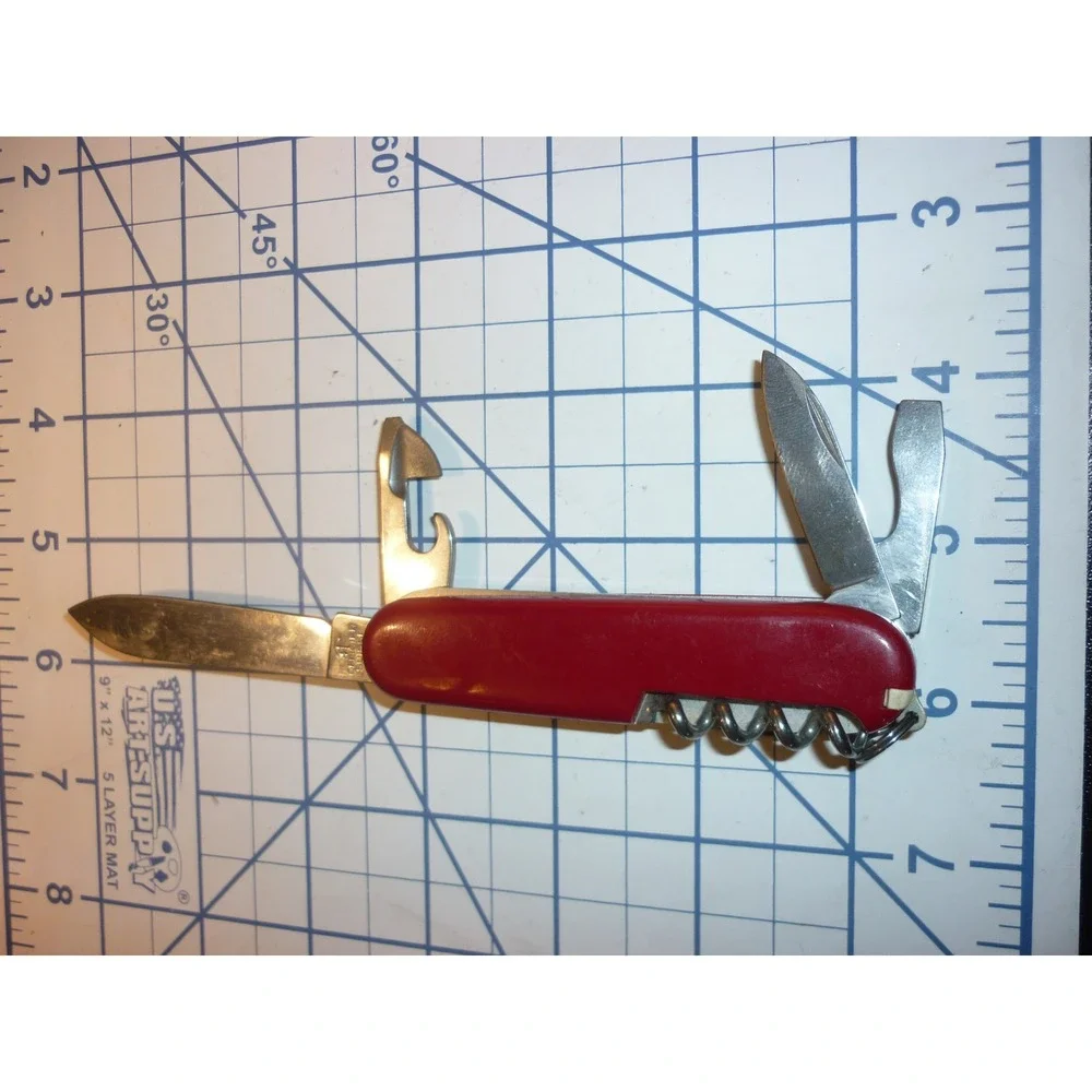 Vintage‎ Victorinox Camping Swiss Army Knife Red Tent Logo Wood Saw Switzerland